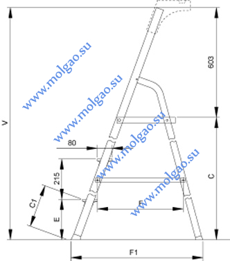 размеры F1, V и C стальной стремянки krosper